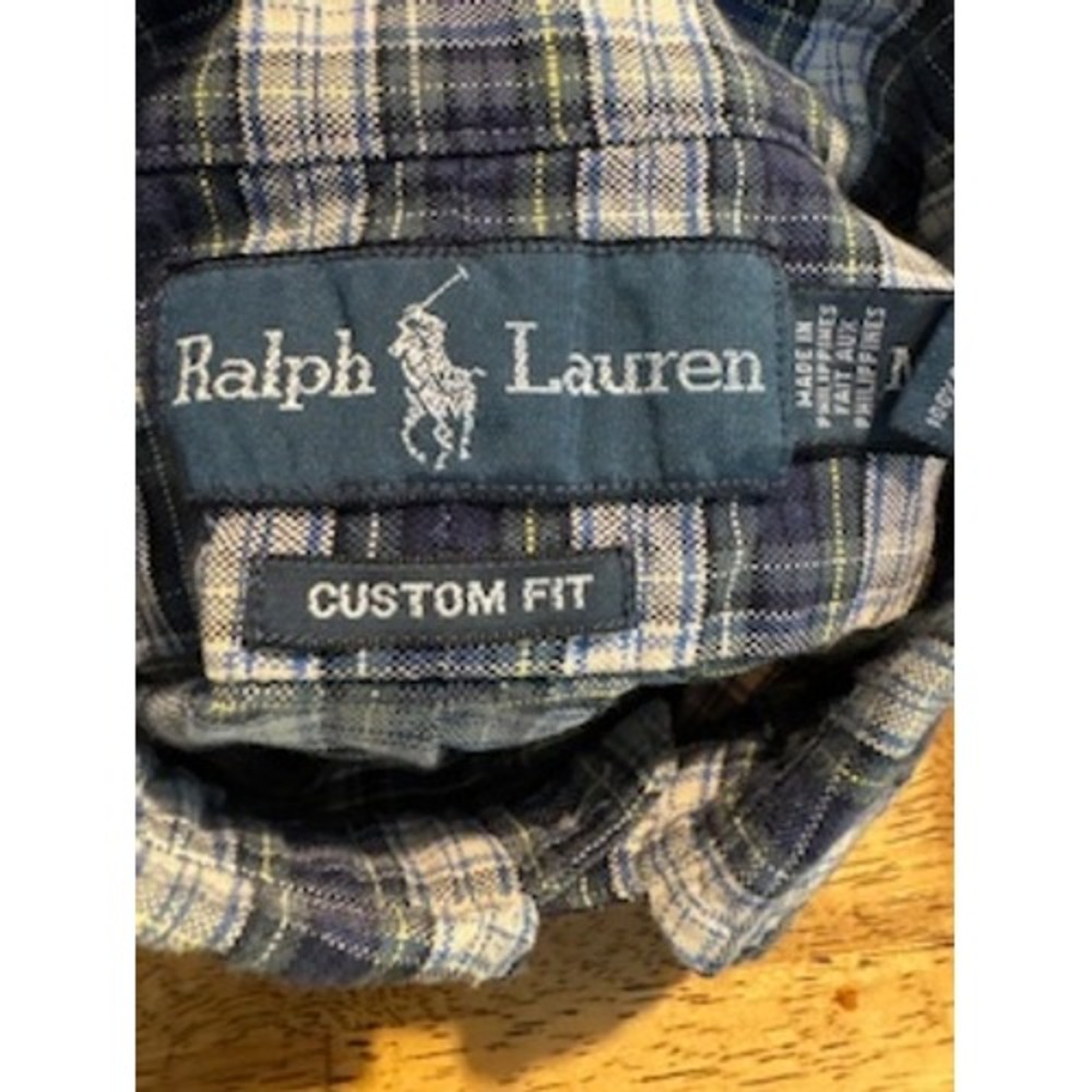 RALPH LAUREN Button Down Shirt Medium Blue Plaid Custom Fit Cotton Preppy - Picture 7 of 8
